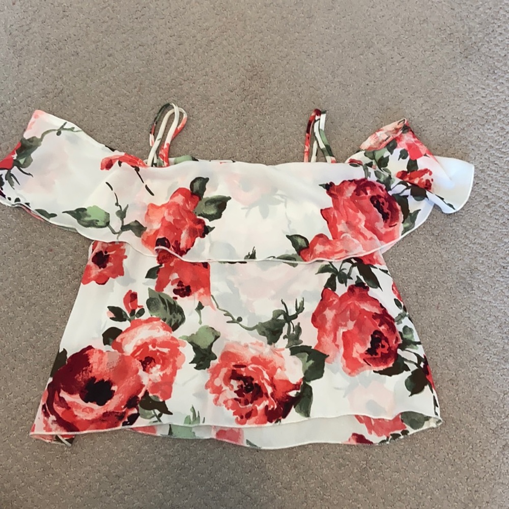 Floral sheer top with naked shoulders